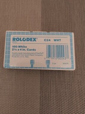 Vintage Rolodex Brand Pack of 100 C24 White 2 1/4 X 4 Inch File Cards NOS